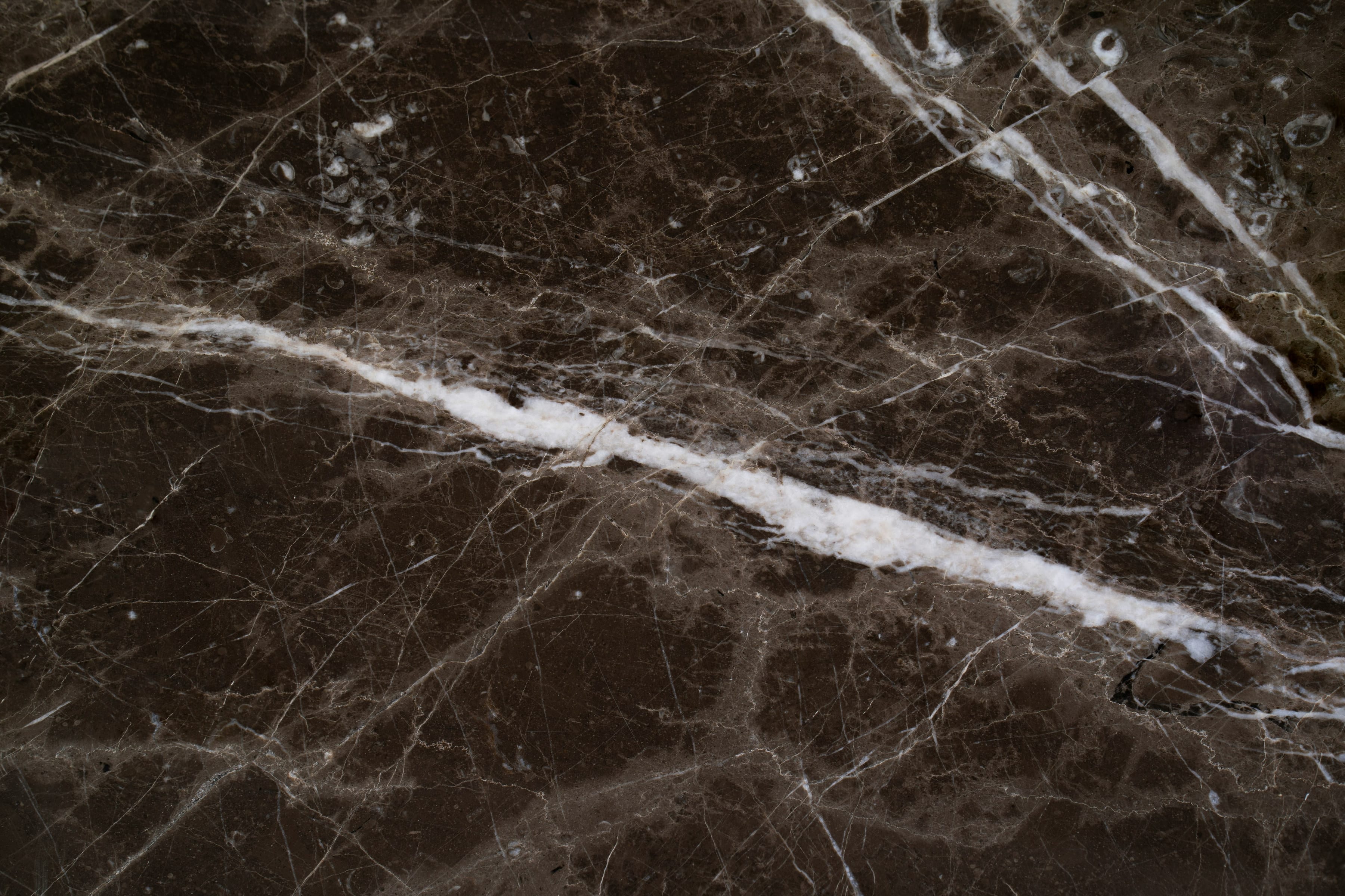 Dark brown surface in a marble look, with a bold white vein