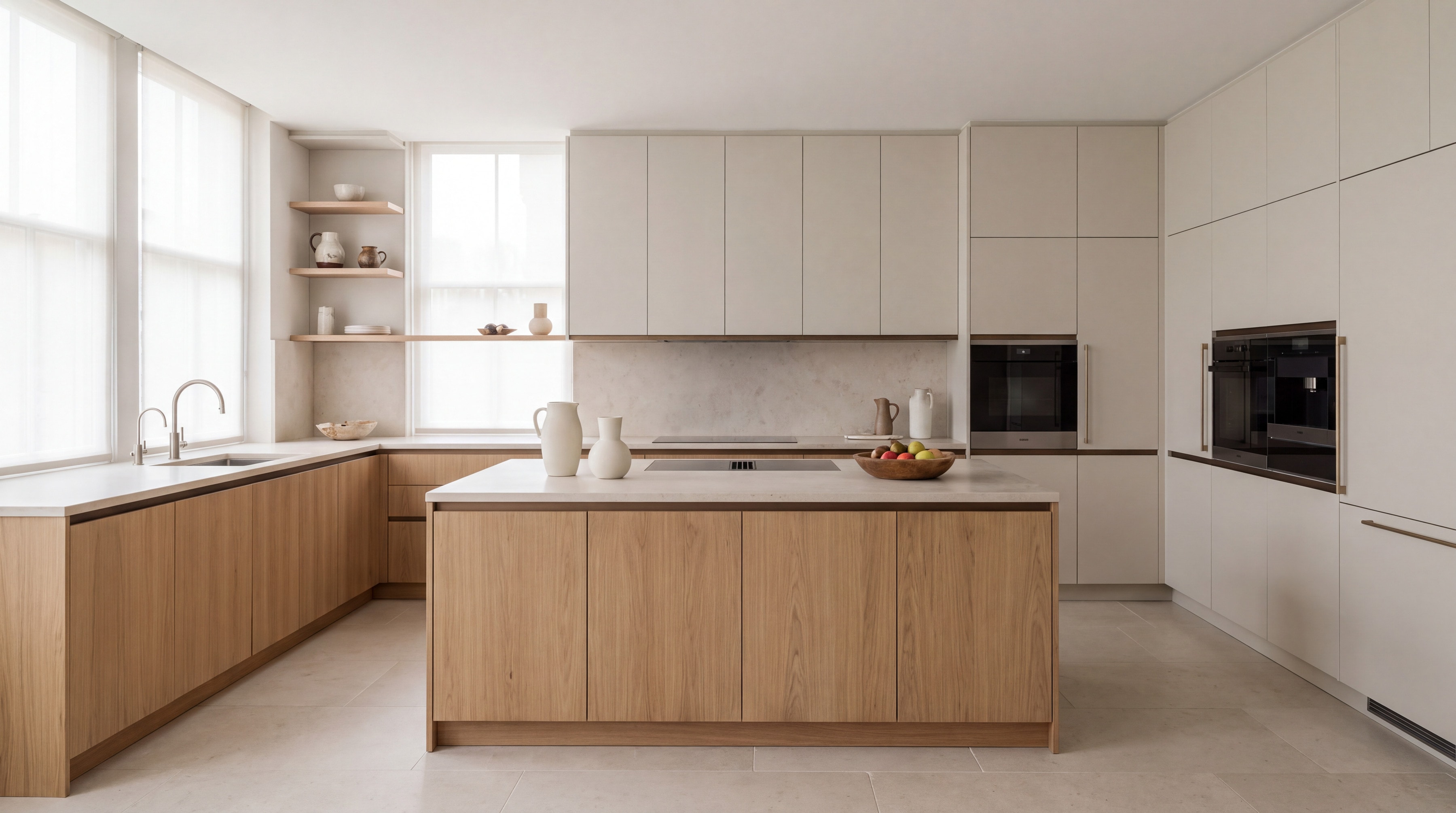 Oak and Sand Two-tone Kitchen: wide view