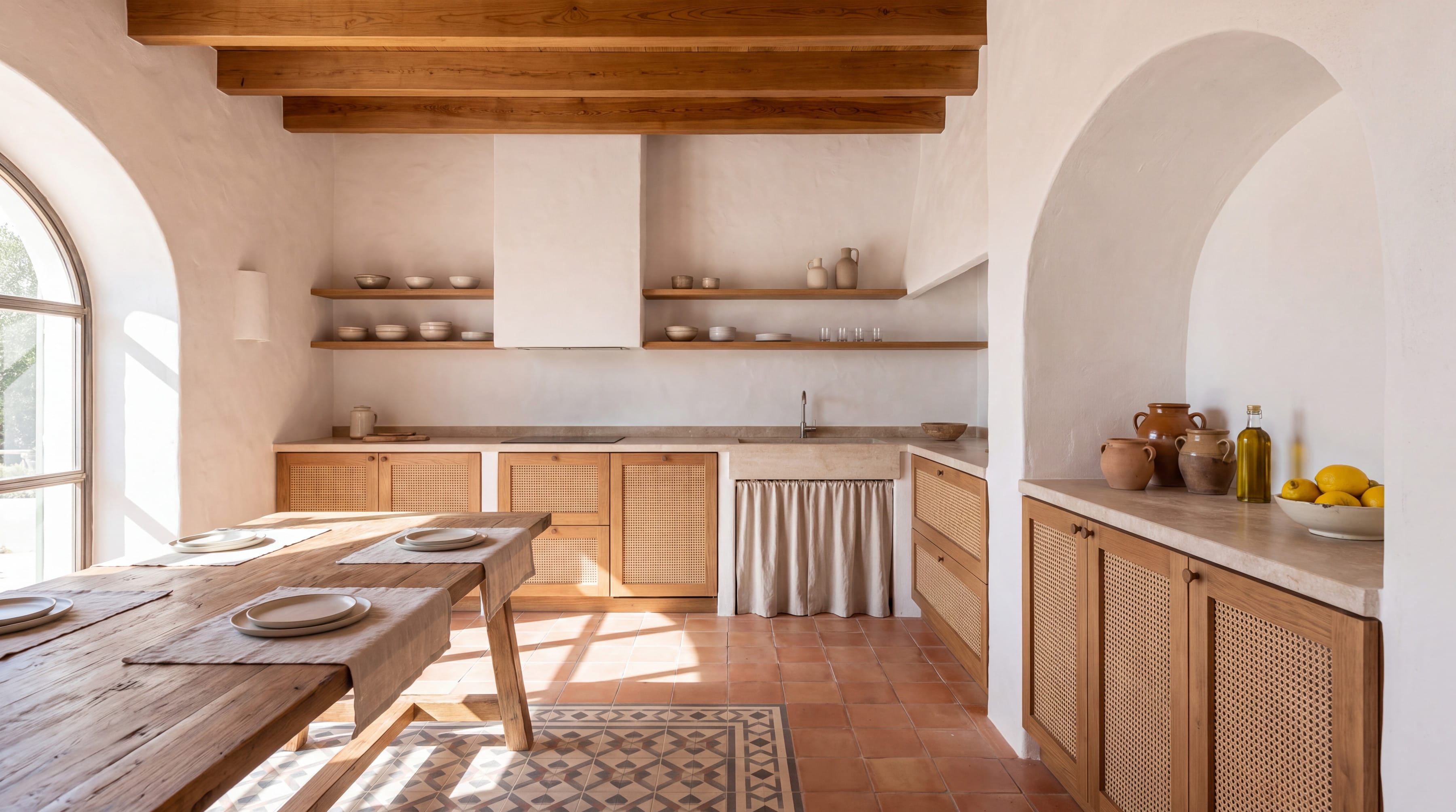 Limewash Mediterranean Kitchen: wide view