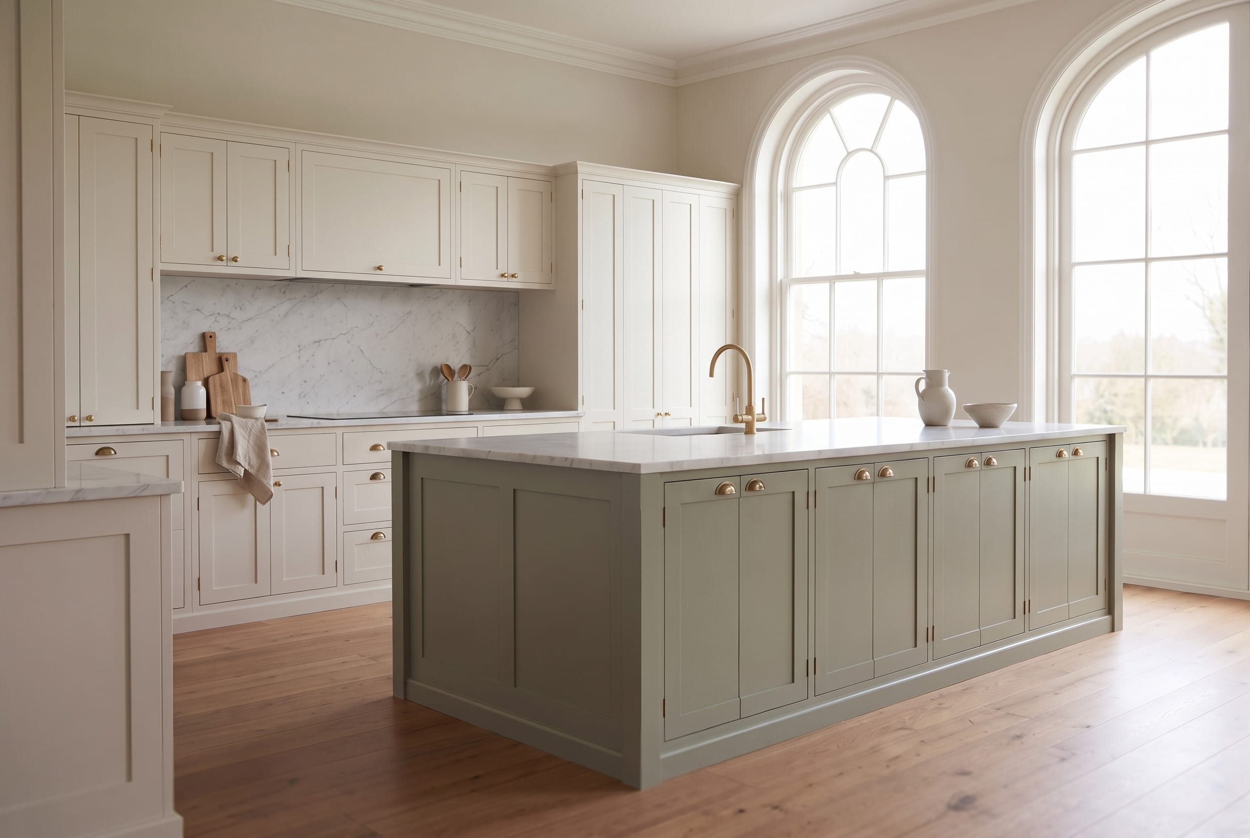 Painted Shaker Kitchen: island three quarter