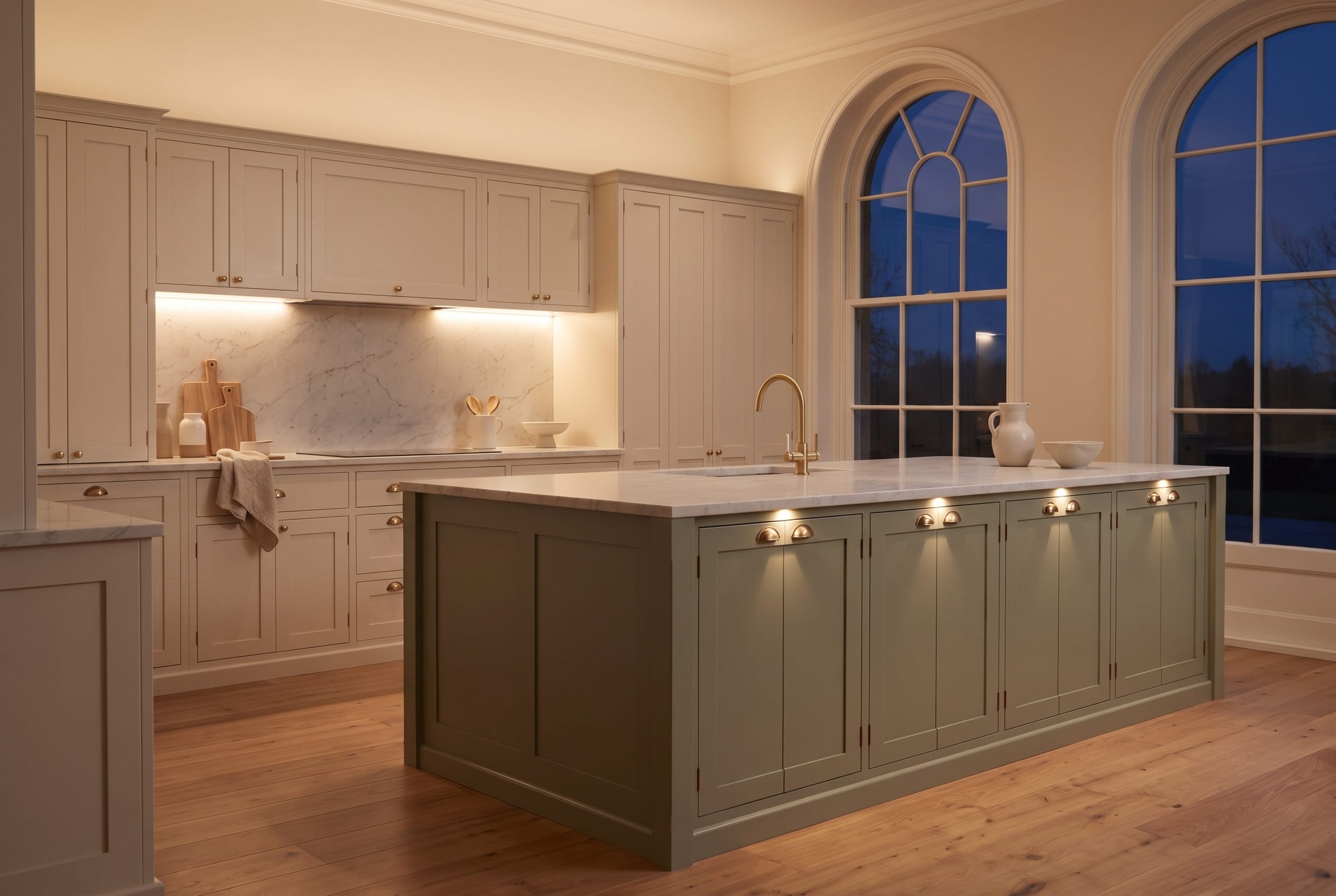 Painted Shaker Kitchen: evening light