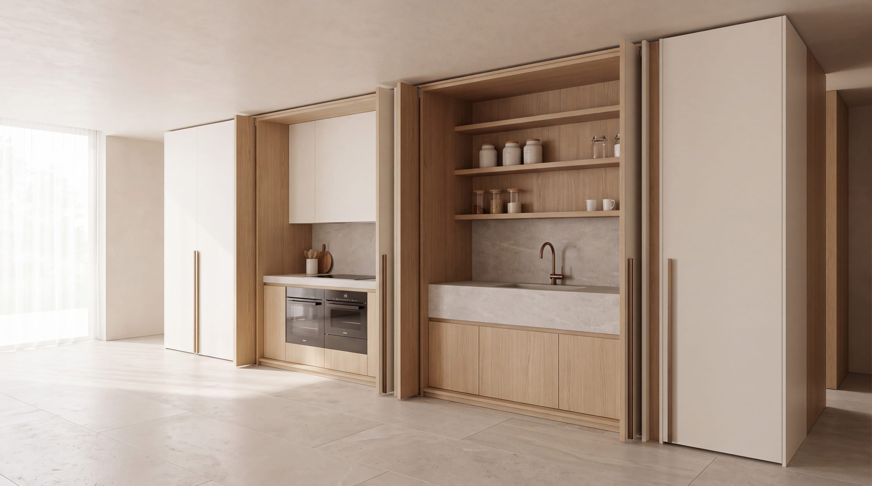 Folding-door Hidden Kitchen: wide view