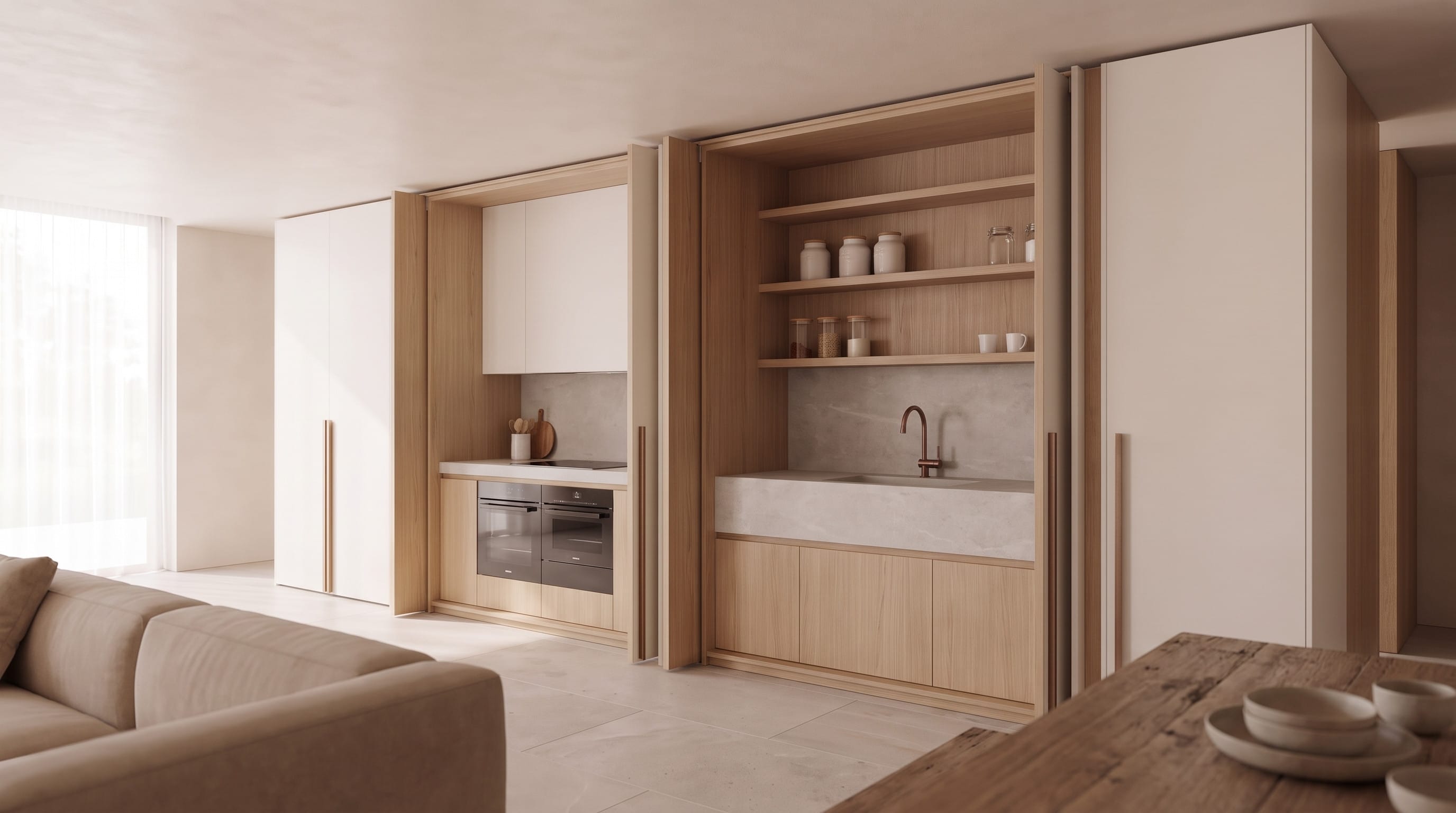 Folding-door Hidden Kitchen: from dining