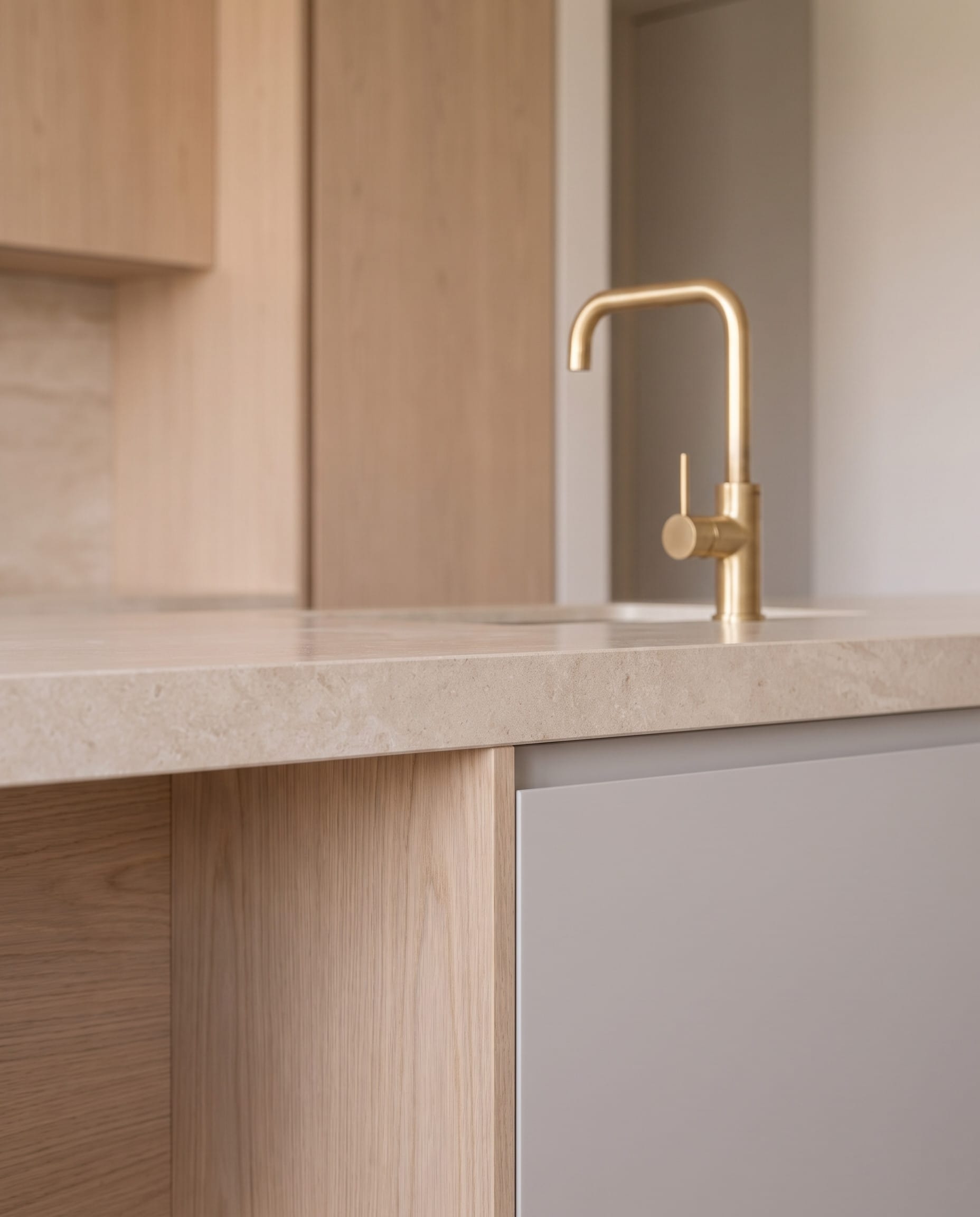 Living-room Peninsula Kitchen: material detail
