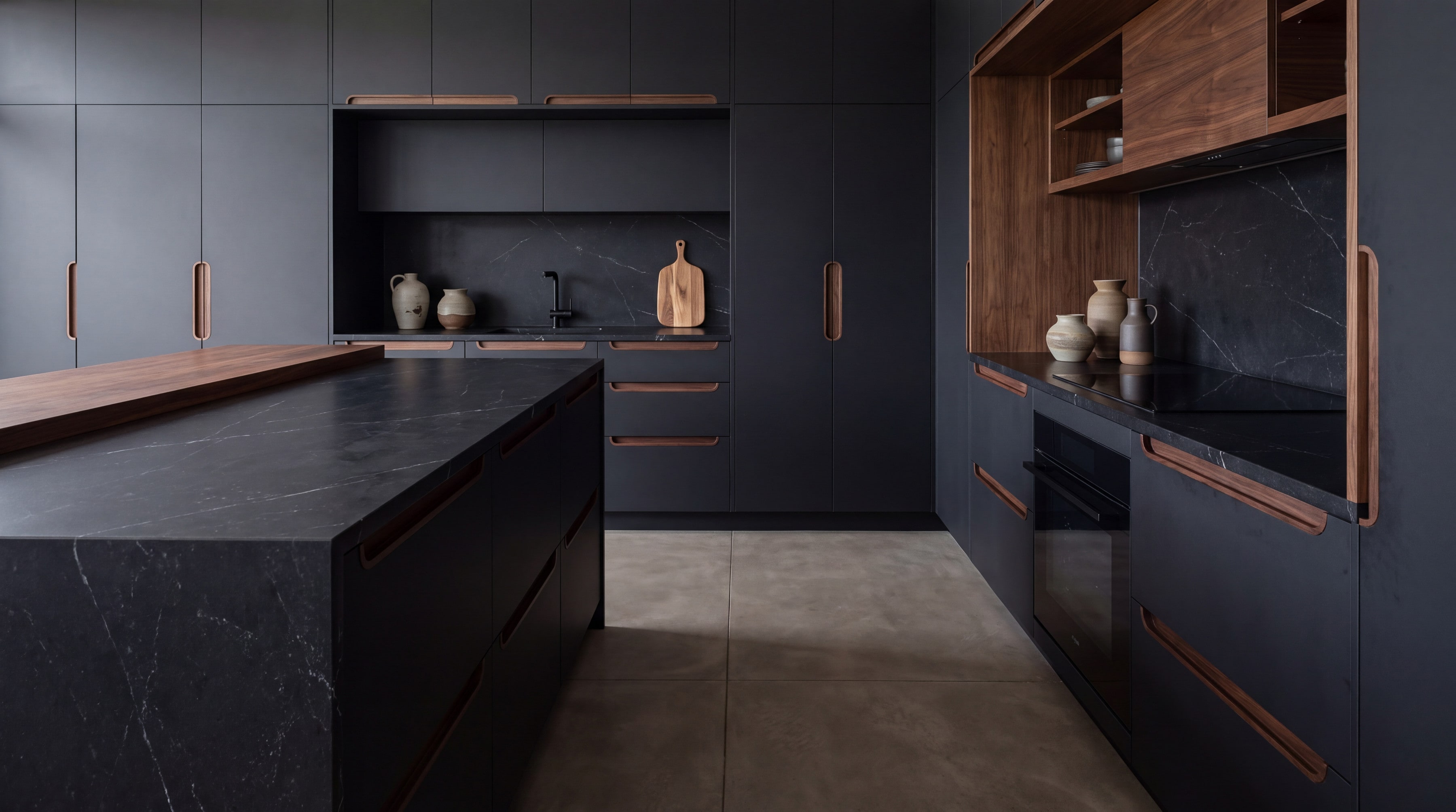 Nero Veined Kitchen: wide view