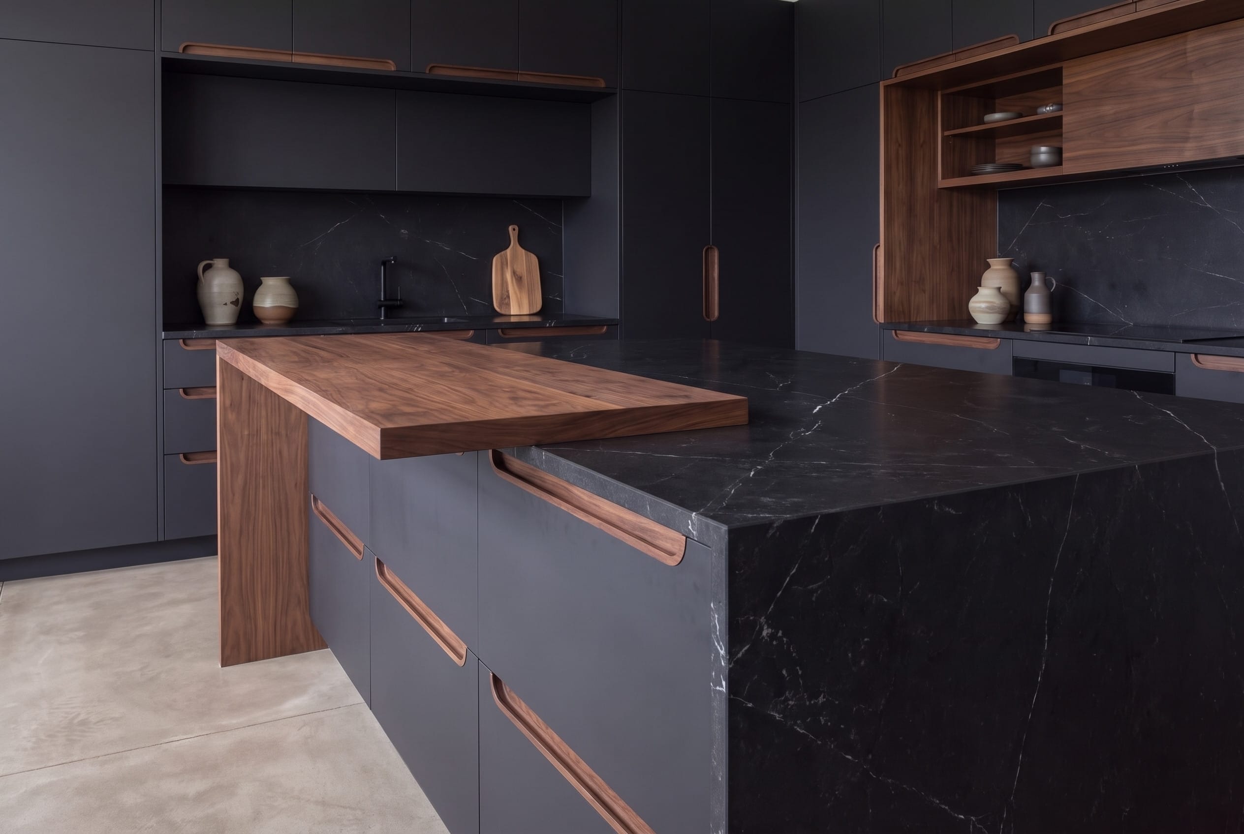 Nero Veined Kitchen: island three quarter