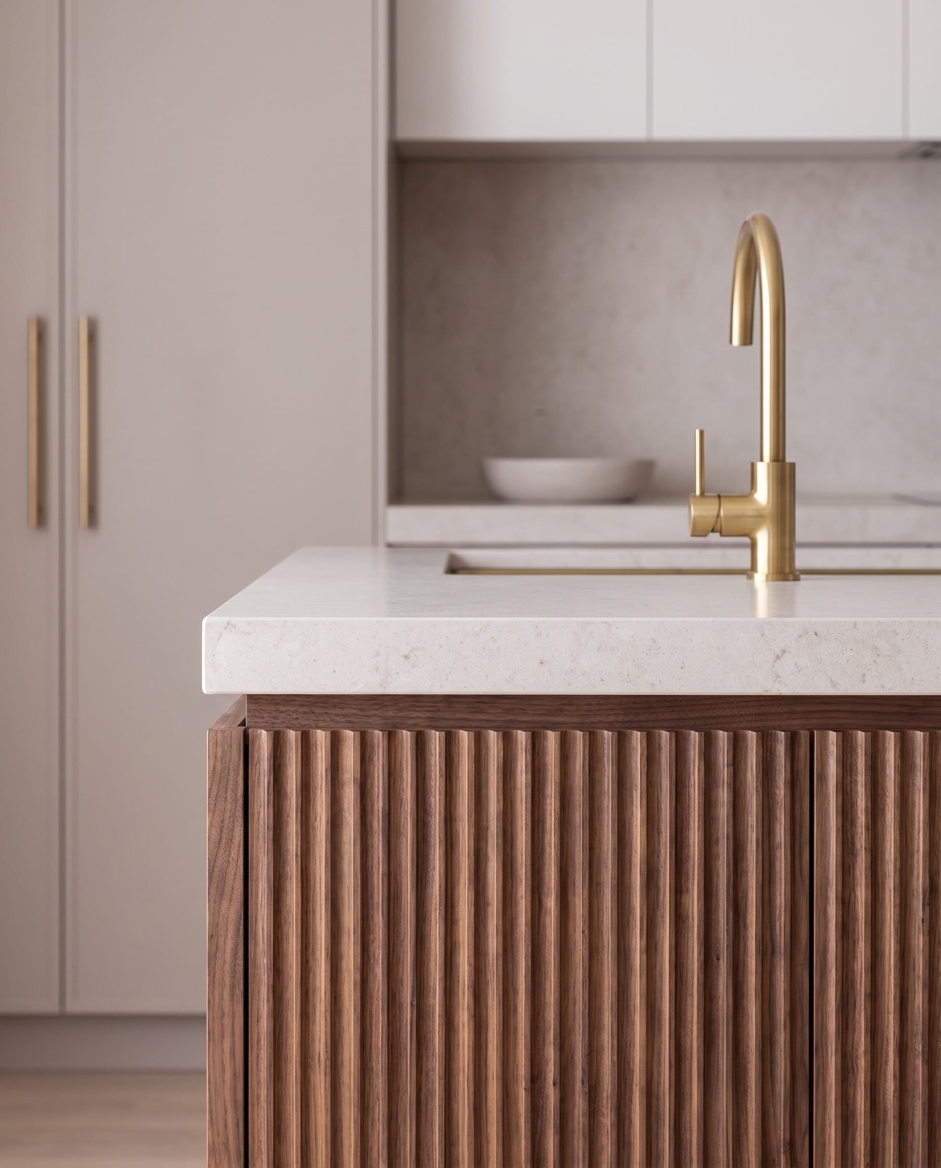 Ribbed Walnut Island: material detail