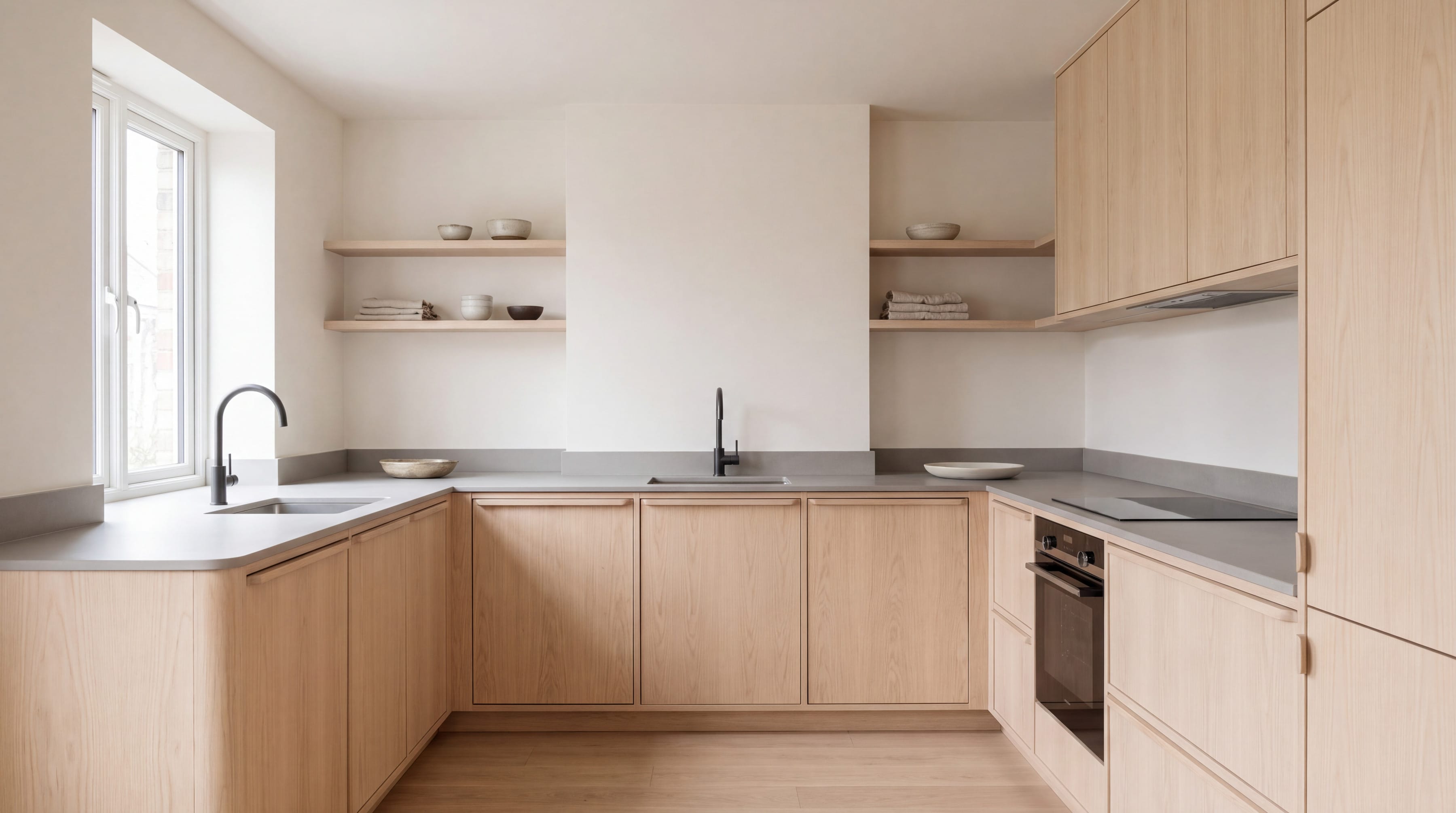 Birch Japandi Kitchen: wide view