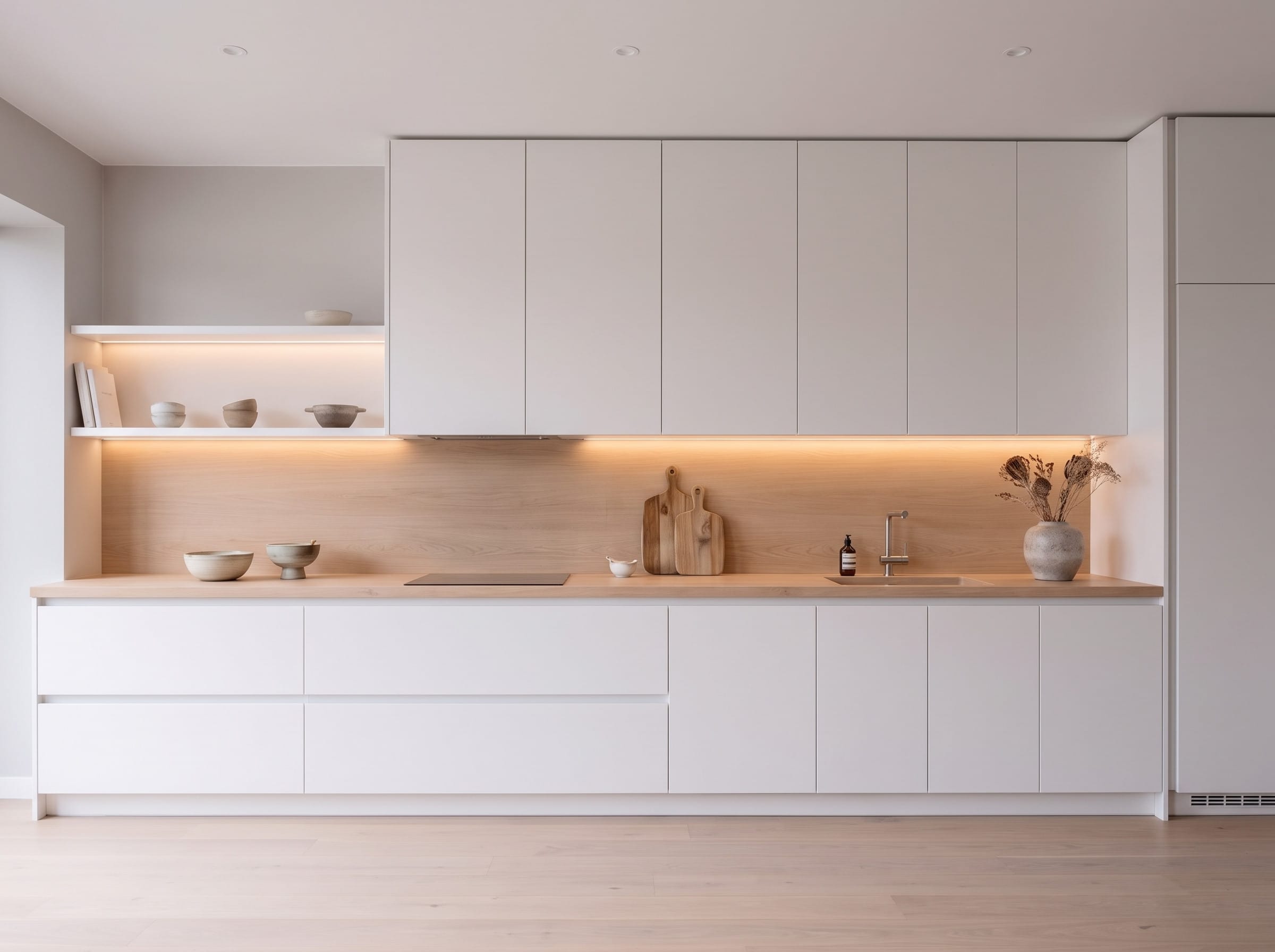 Chalk Handleless Wall Kitchen: cabinetry elevation