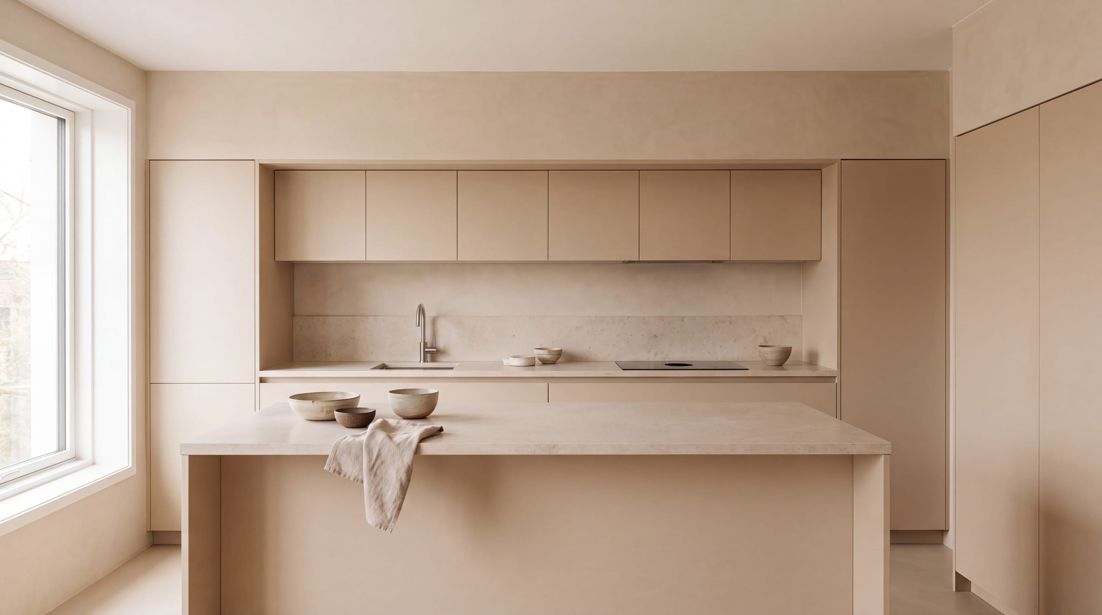 Oat Monochrome Kitchen: wide view