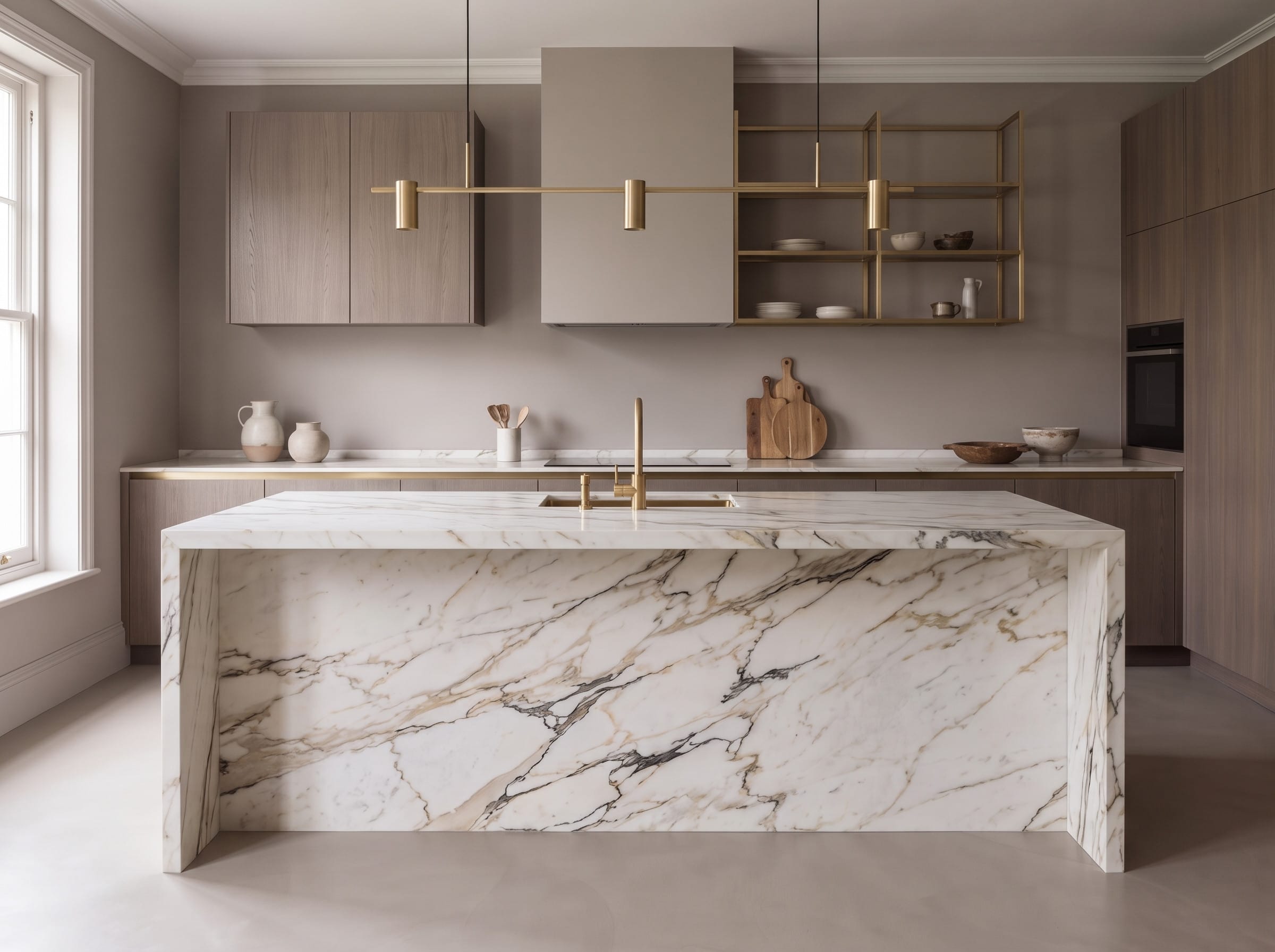 Calacatta Waterfall Island: cabinetry elevation