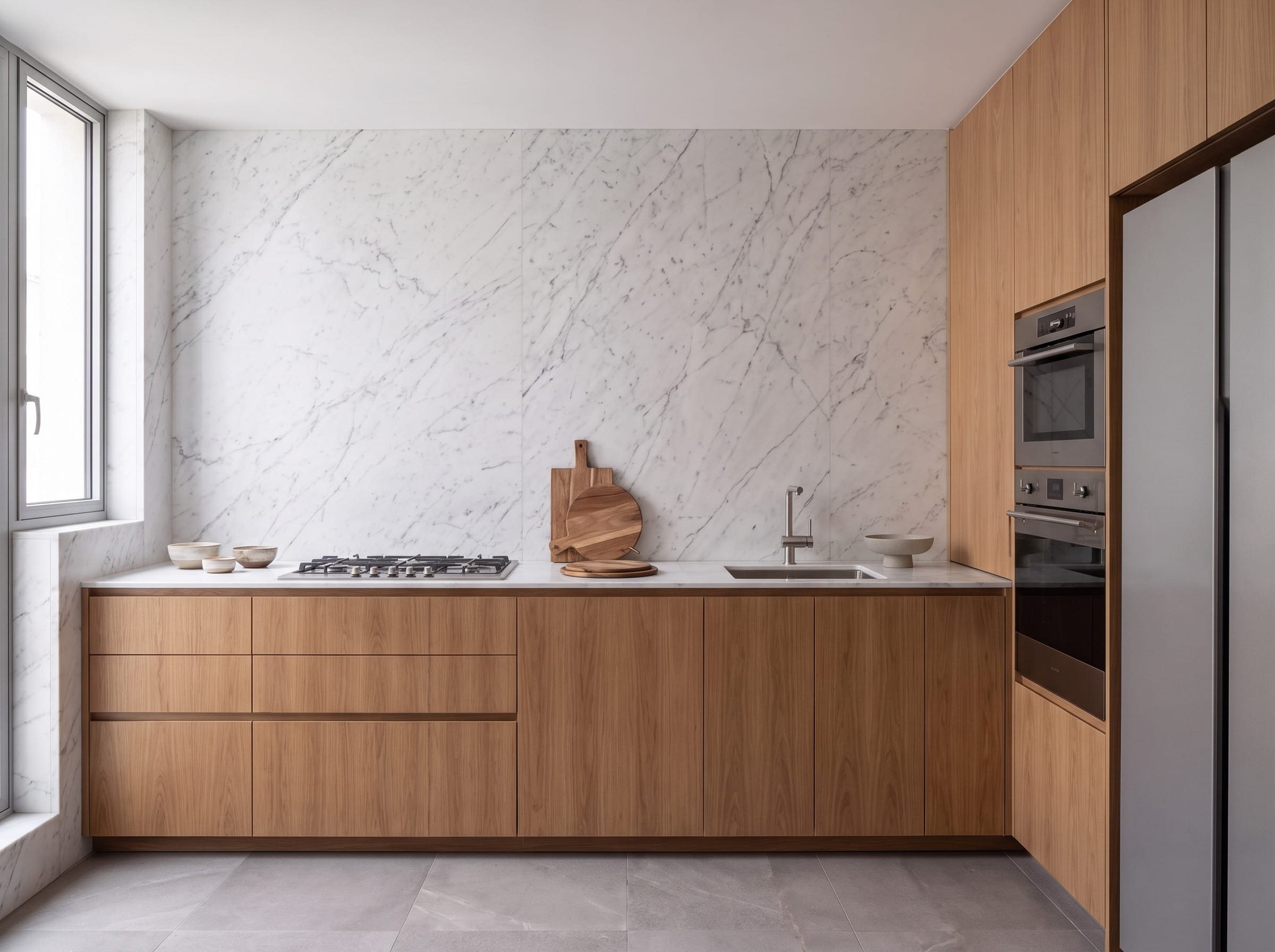 Full-height Slab Backwall Kitchen: cabinetry elevation