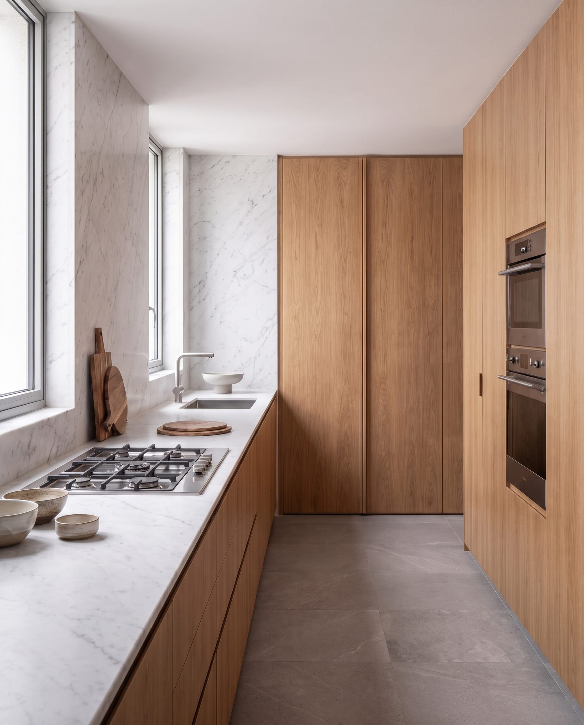 Full-height Slab Backwall Kitchen: material detail