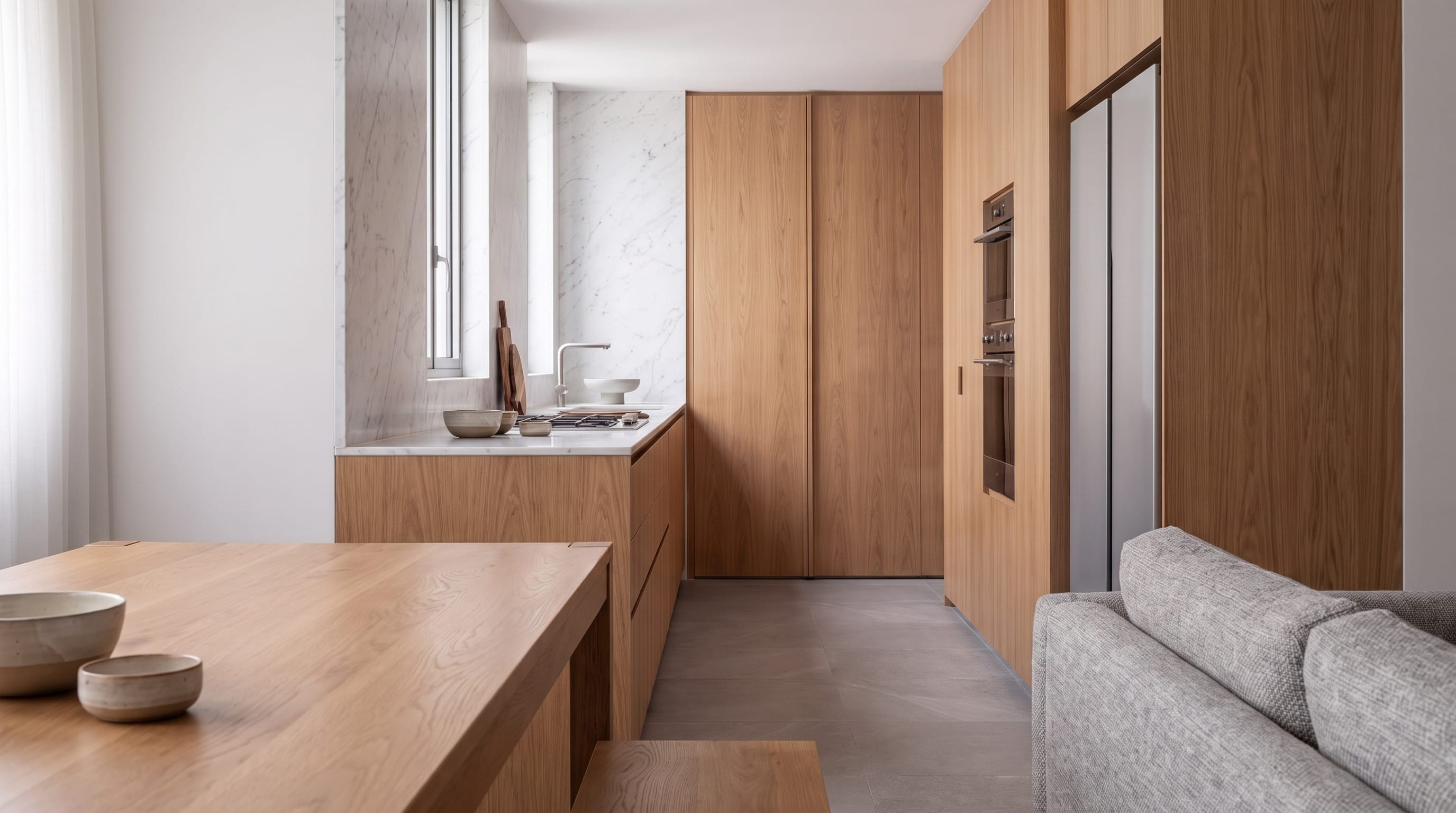 Full-height Slab Backwall Kitchen: from dining