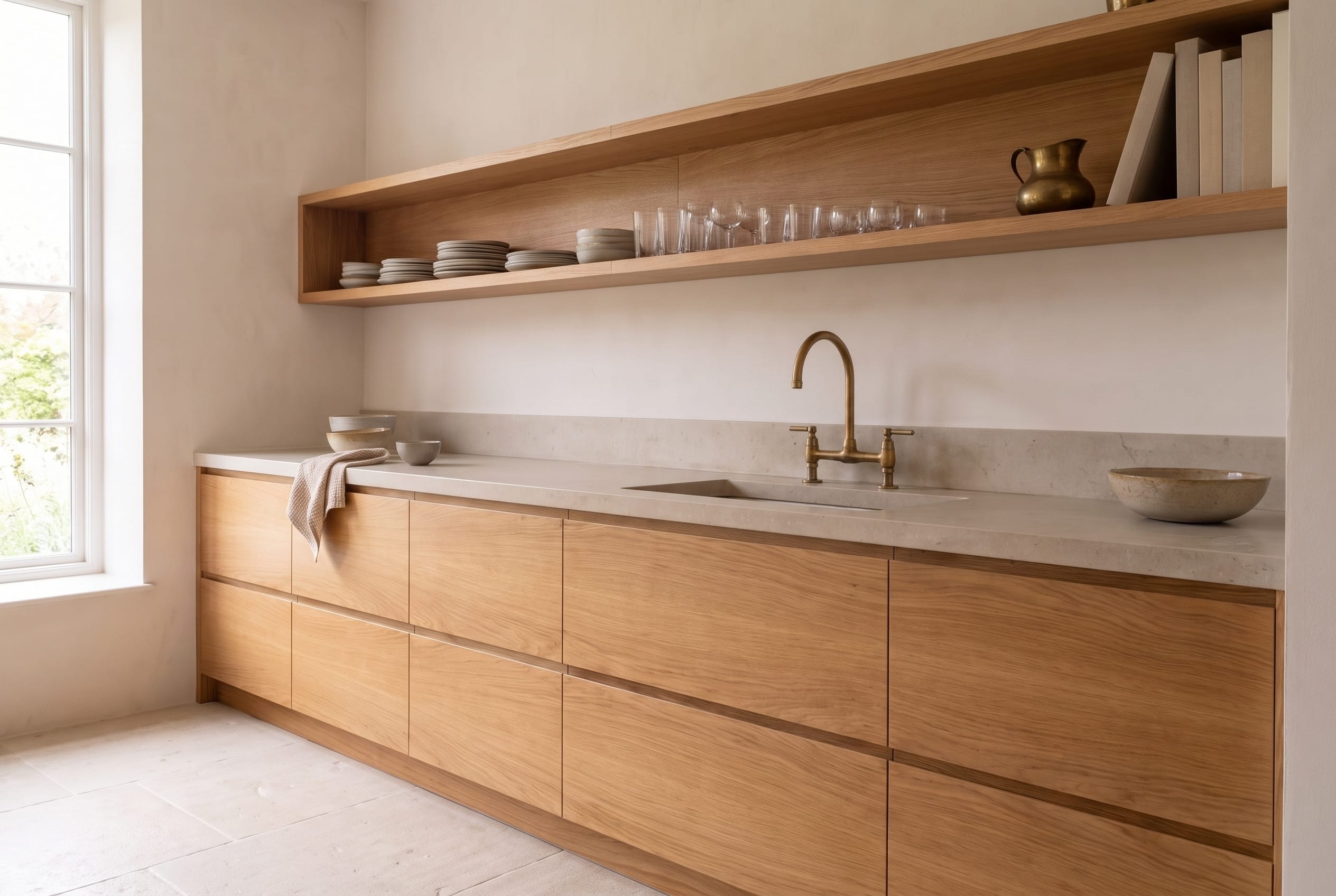 Rift Oak Gallery Kitchen: island three quarter
