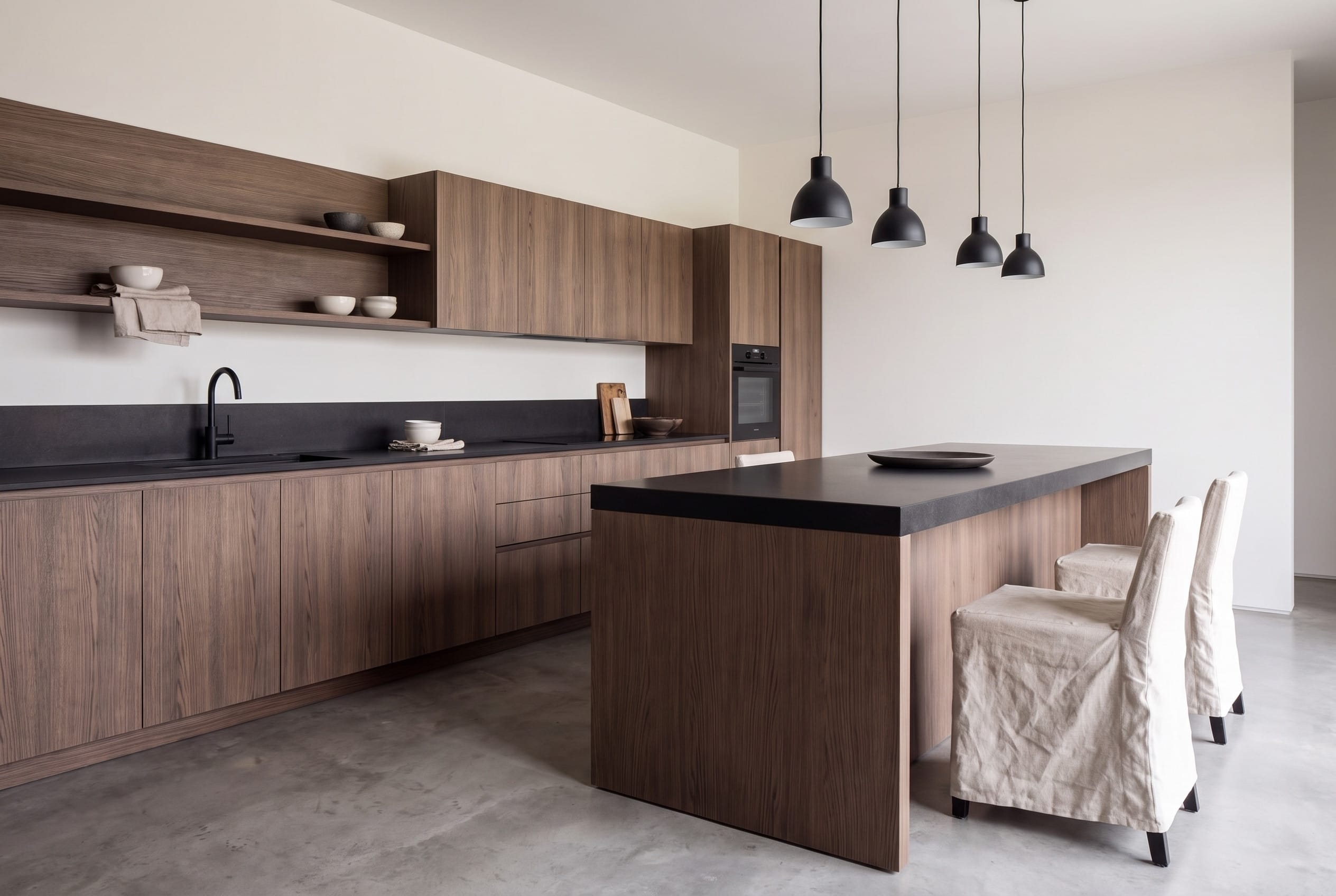 Smoked Oak Kitchen: island three quarter