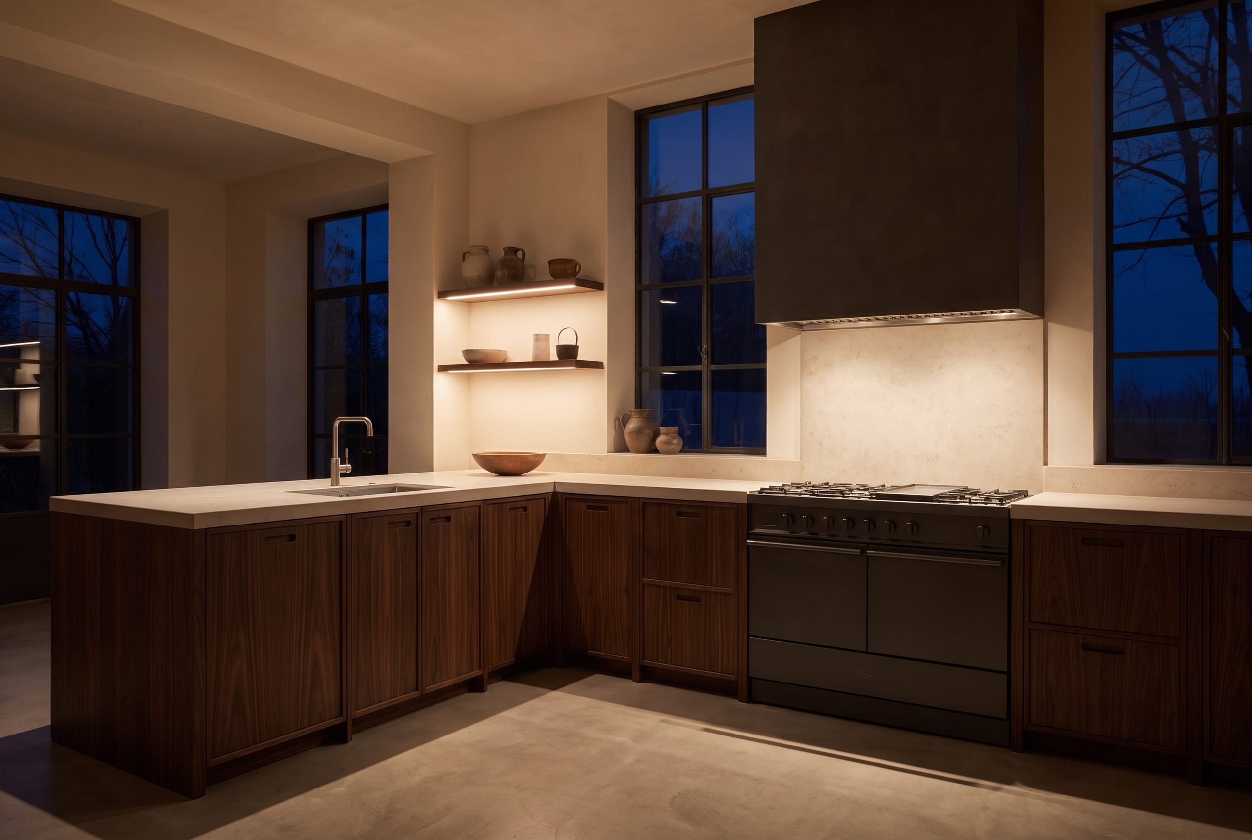 Walnut Studio Kitchen: evening light